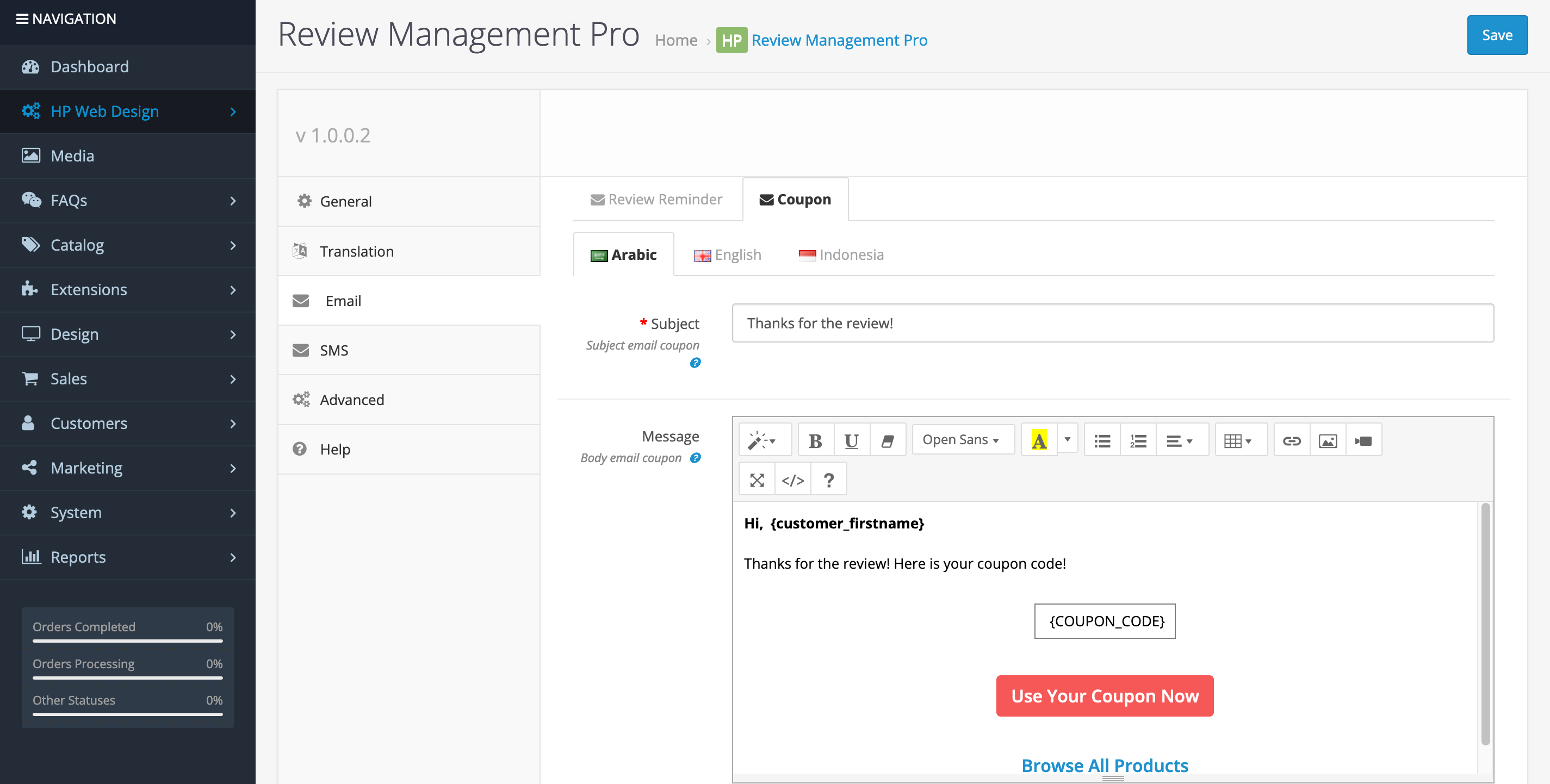 sending coupon email after leaving product review opencart
